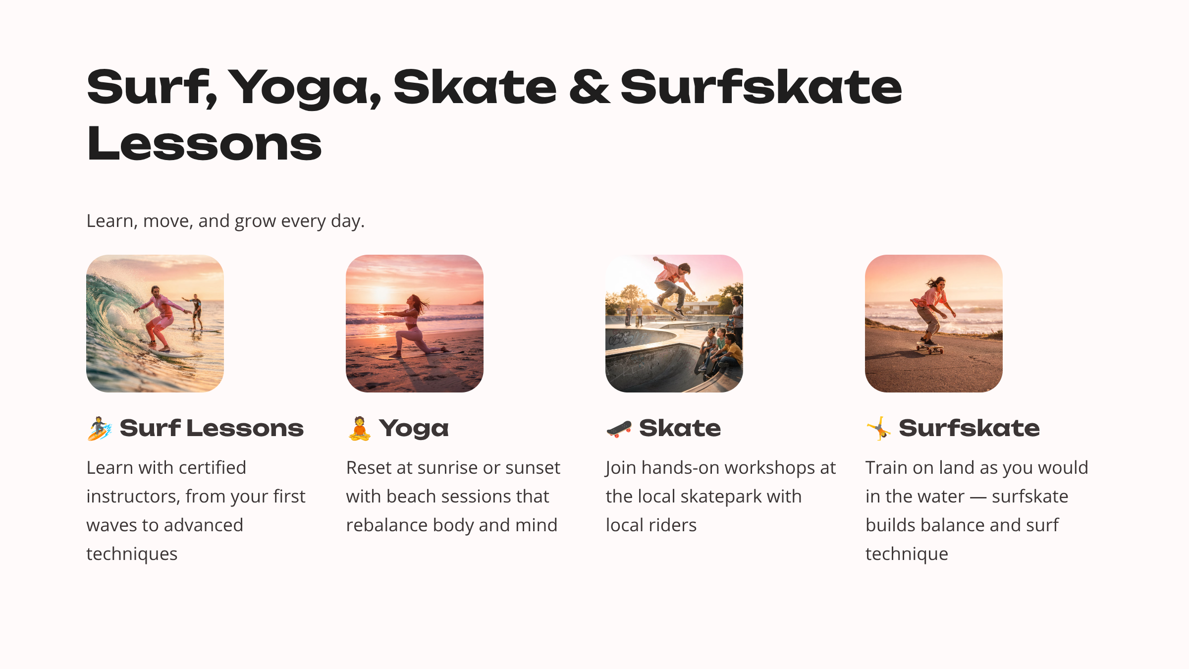 Surf, Yoga, Skate & Surfskate Lessons