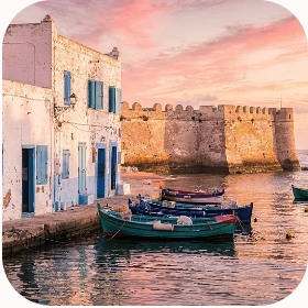 Essaouira harbour and blue fishing boats
